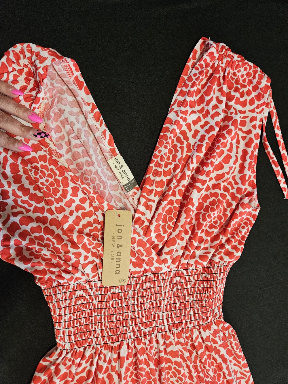 Jon & Anna Womens Red Floral Smocked Waist Dress - Picture 3 of 5
